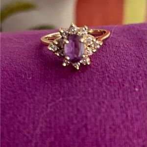 Genuine amethyst/diamonds solid gold vintage tulip ring and necklace 🌷